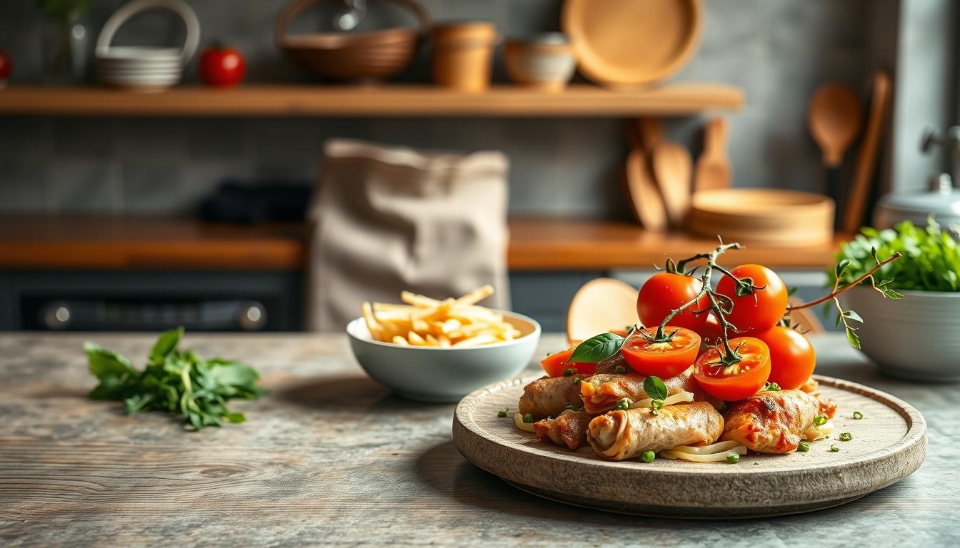 Balanced healthy meal prepared in a home kitchen